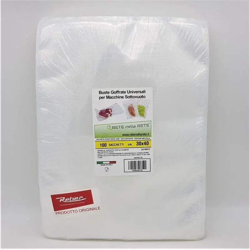 Buste sacchetti sottovuoto goffrati 30x40 busta 100pz 3 strati rnr reber Rete Nella Rete