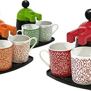 Caffettiera Mini Express Con 2 Tazze Ceramica Caffe' Colori Assortiti