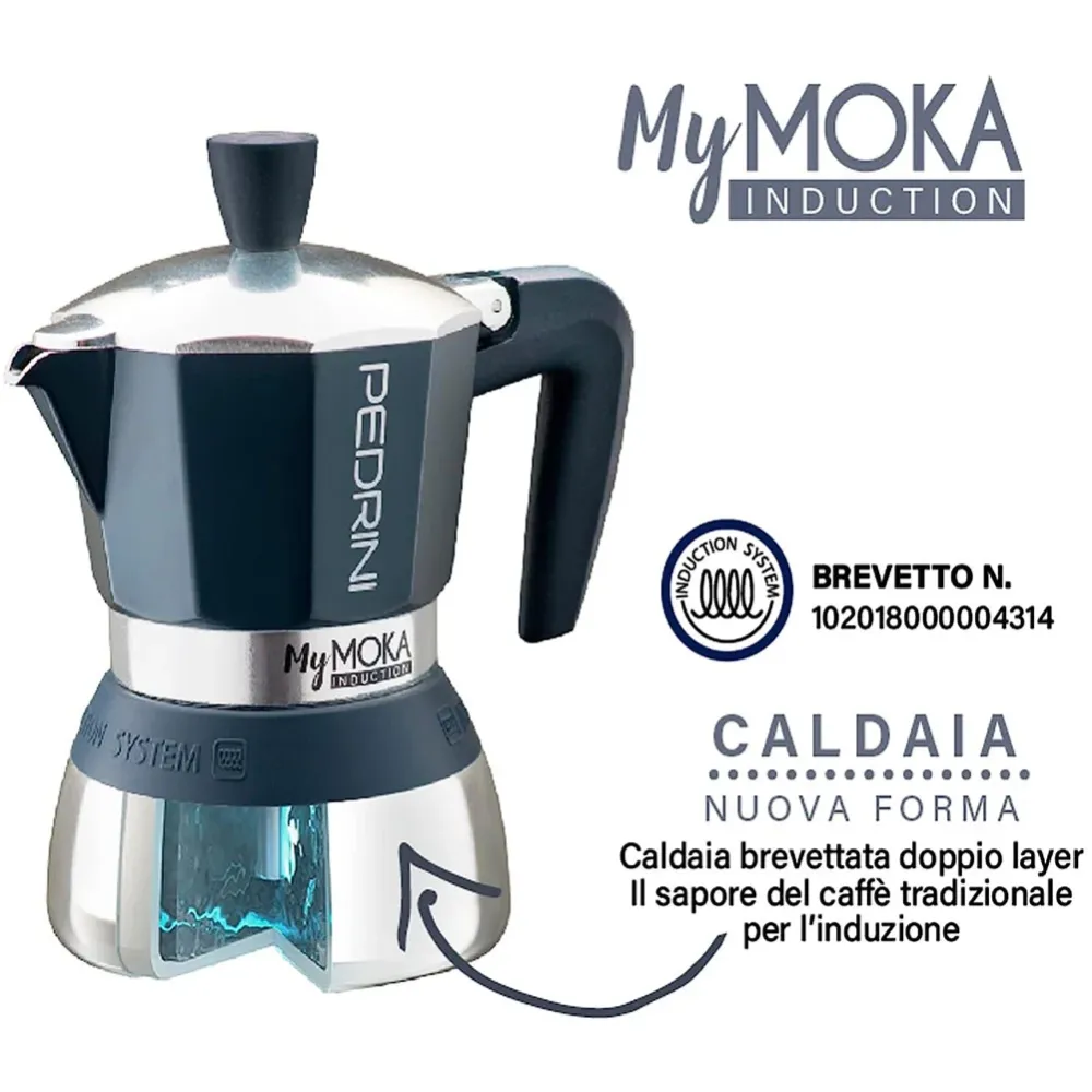 Caffettiera My Moka Induction 3 Tazze Acciaio Macchinetta Caffe per Induzione