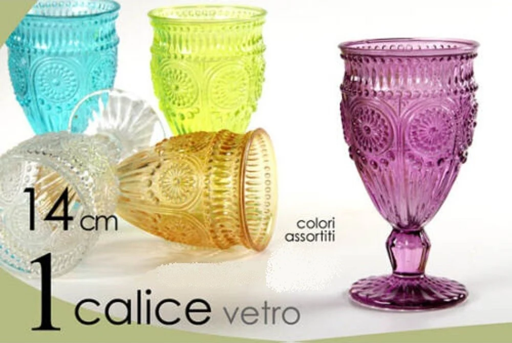 Calice Vino Bicchiere Cocktail Acqua Drink Colori Assortiti 14cm Vetro 628023