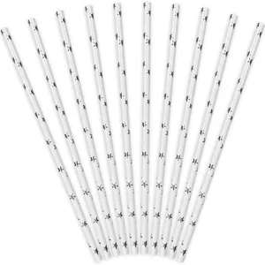Cannucce bianche stelle argento 19,5cm 10pz