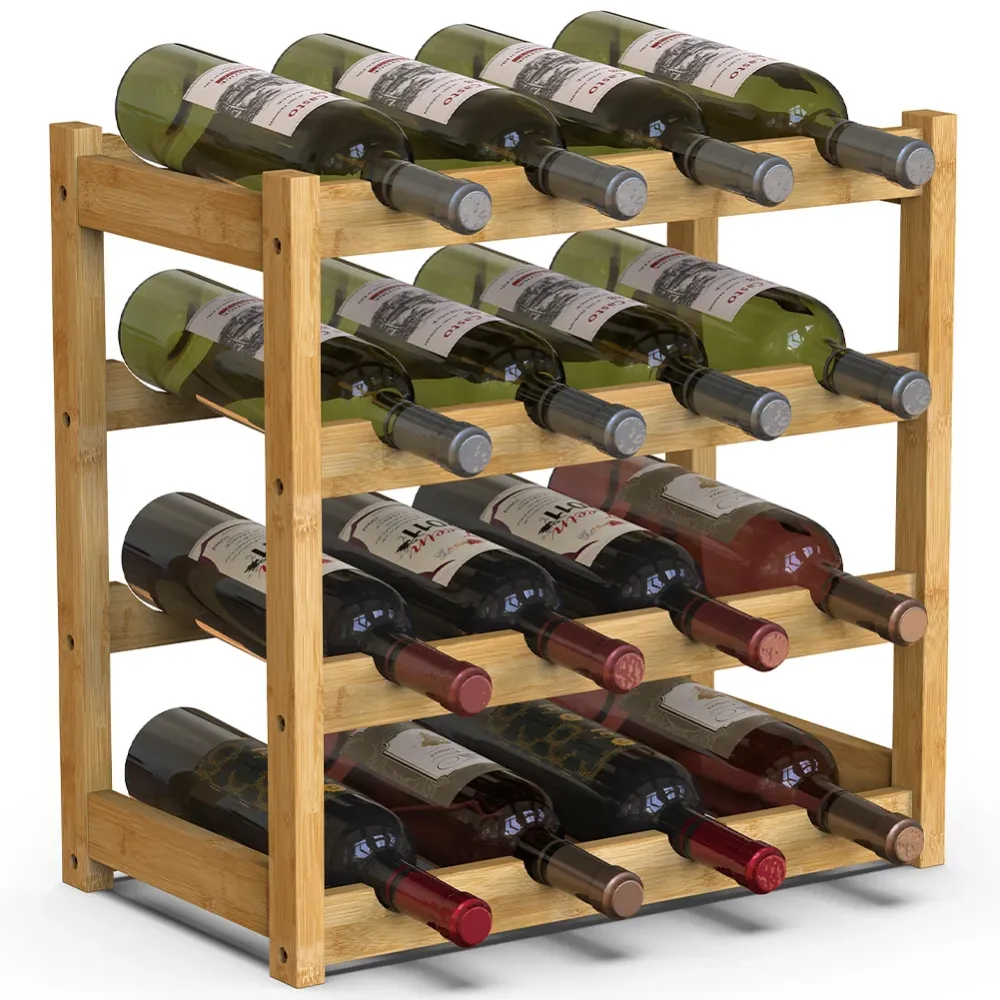 Cantinetta Portavino Legno Bambù Naturale con 16 Scomparti Bar Portabottiglie