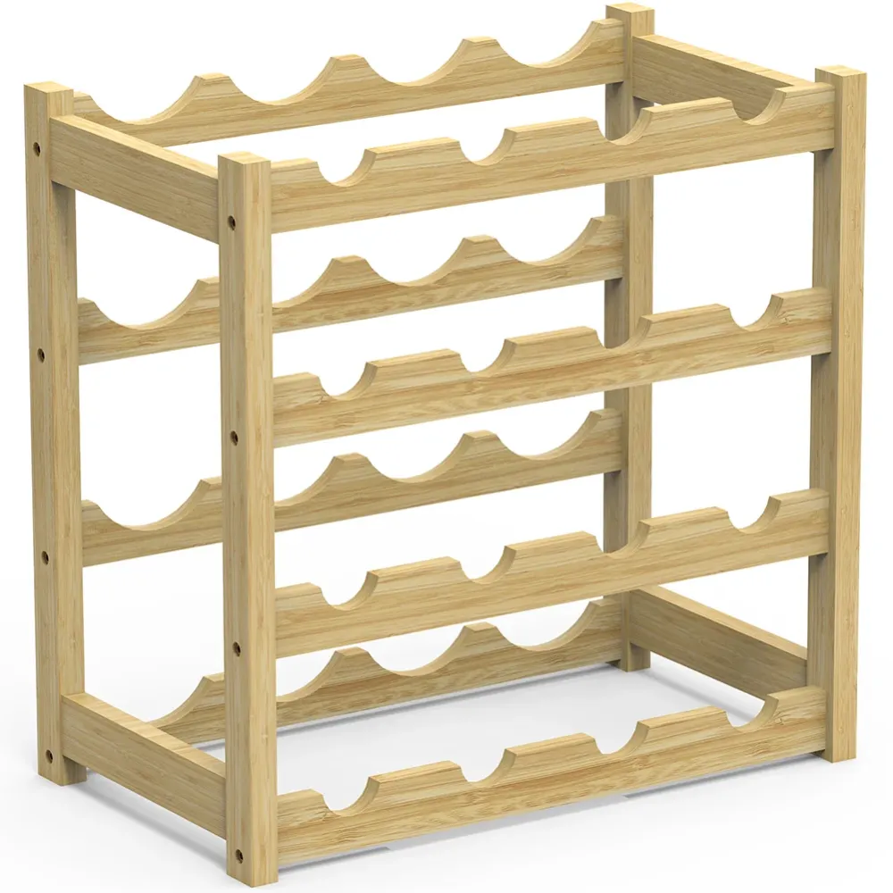 Cantinetta Portavino Legno Bambù Naturale con 16 Scomparti Bar Portabottiglie