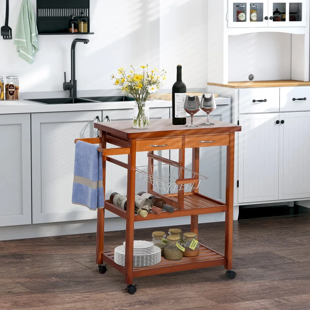Carrello da Cucina da Cucina con Cassetti Legno 81x38x85 cm