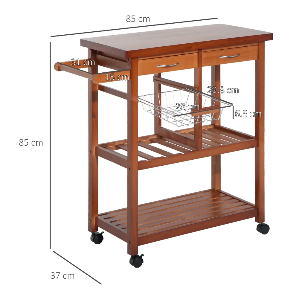 Carrello da Cucina da Cucina con Cassetti Legno 81x38x85 cm