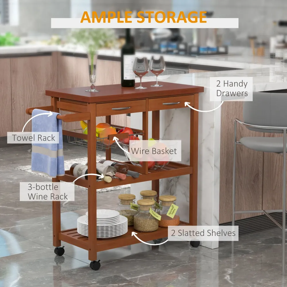 Carrello da Cucina da Cucina con Cassetti Legno 81x38x85 cm