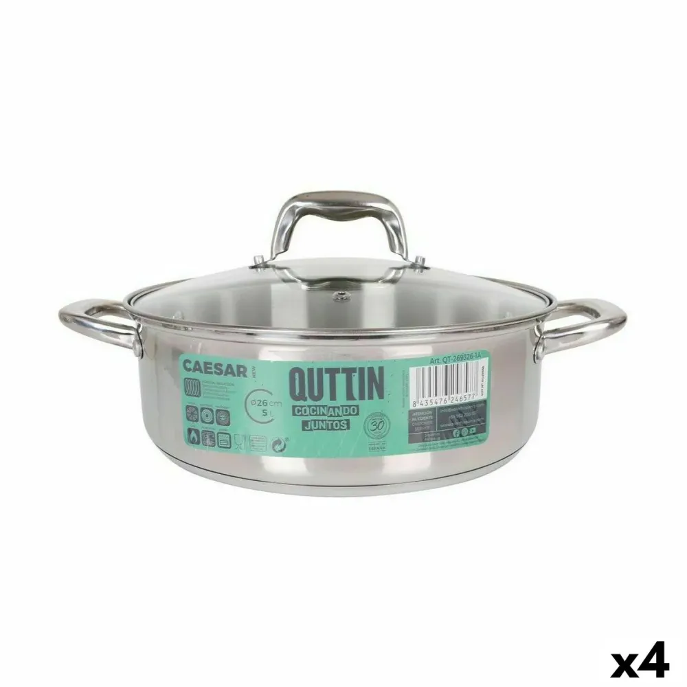 Casseruola con coperchio vetro Quttin Caesar Acciaio Ø 26 x 9 cm (4 Unità)