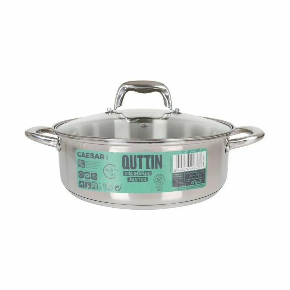 Casseruola con coperchio vetro Quttin Caesar Acciaio Ø 26 x 9 cm (4 Unità)