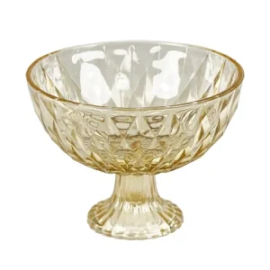 Centrotavola moderno vetro rilievo giallo traslucido di forma semisferica con alzata - 17x13 cm - PlÃ thea