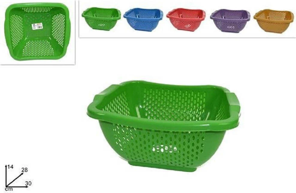 Cesto Cestino Quadrato Forato Multiuso 30cm Scola Frutta Verdura Cucina Colorato