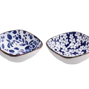 Ciotola ceramica blu fantasia floreale e botanica 8x8x3cm - Star