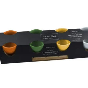 Ciotole ceramica con vassoio legno set da 4 ciotole 48,5x11x6,5cm
