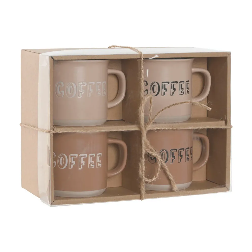 Conjunto de 4 Canecas Home ESPRIT Castanho Grés 285 ml 9 x 7 x 8 cm