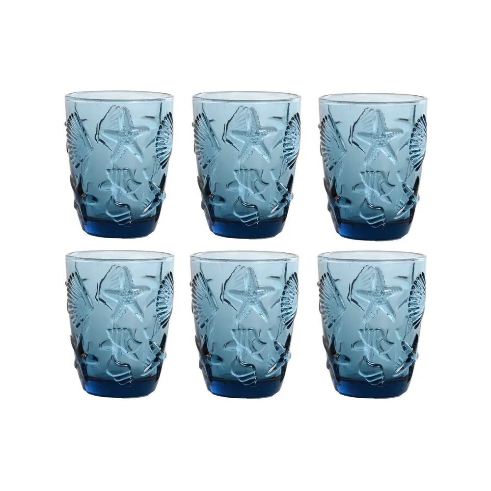 Conjunto de Copos Home ESPRIT Azul Cristal Mediterrâneo Com relevo 290 ml (6 Unidades)
