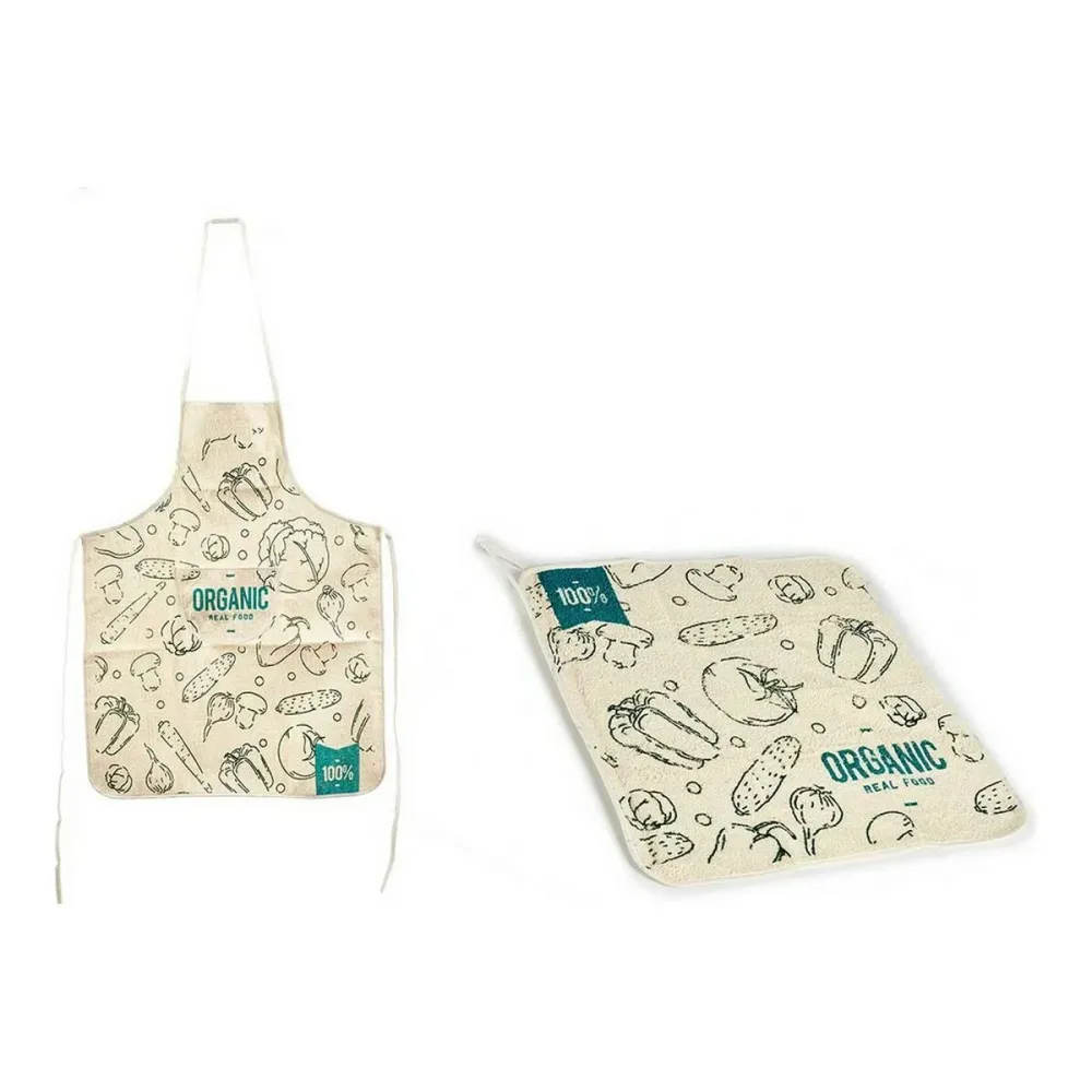 Conjunto de Cozinha Kinvara Azul Branco Algodão Poliéster 60 x 0,3 x 80 cm Avental Pano de Cozinha