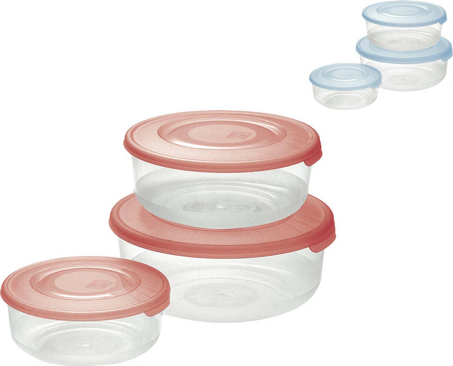 CONTENITORE TONDO PLASTICA SET 'FRIGO BOX' coperchio acqua trasparente Tontarelli