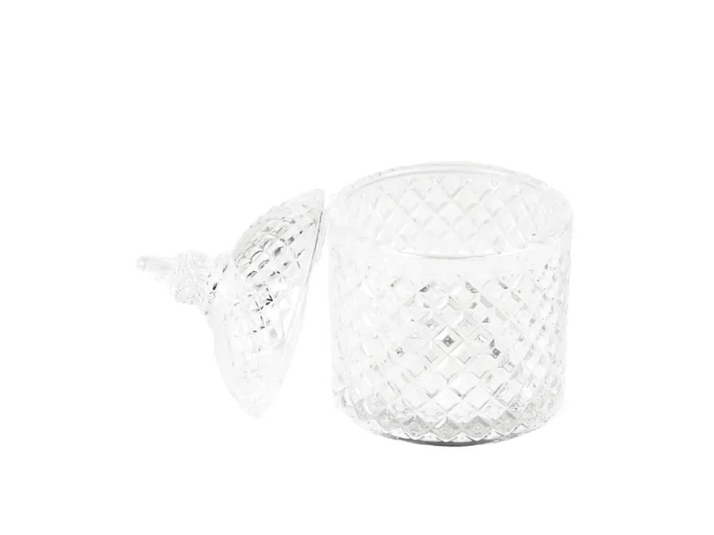 Coppetta classica con coperchio vetro trasparente e decoro arilievo, d.10x15 cm - Plà thea