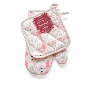 COTTON HOUSE - SET PRESINA E GUANTO DA FORNO FLAMINGO COTONE