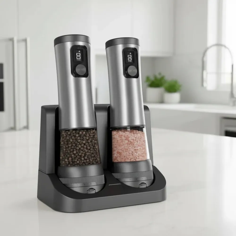POWERMAHL – Set di macinini elettrici ricaricabili per sale e pepe con macinatura regolabile Argento Cozey Maison