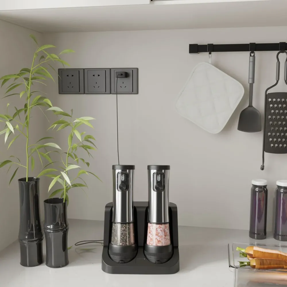 POWERMAHL – Set di macinini elettrici ricaricabili per sale e pepe con macinatura regolabile Argento Cozey Maison