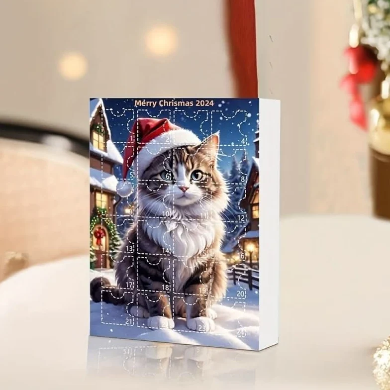 PURRICAL – Calendario dell'Avvento per gatti di 24 giorni con ciondoli acrilici vintage Cozey Maison