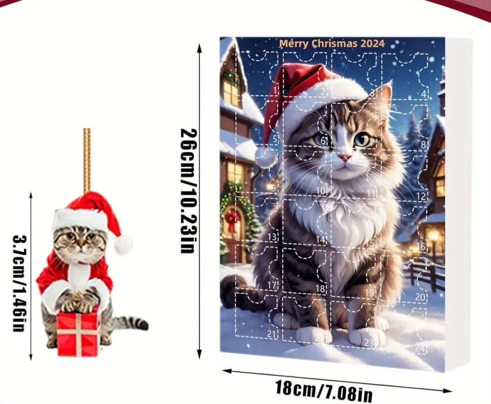 PURRICAL – Calendario dell'Avvento per gatti di 24 giorni con ciondoli acrilici vintage Cozey Maison
