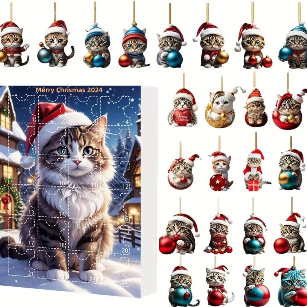 PURRICAL – Calendario dell'Avvento per gatti di 24 giorni con ciondoli acrilici vintage Cozey Maison