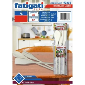 Cucchiai da cucina legno naturale, 30 cm, set di 3 pezzi - Fatigati