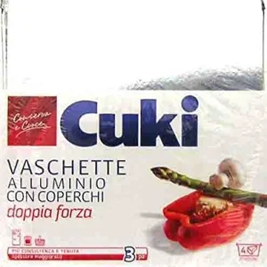 12 x CUKI Vaschette Alluminio Con Coperchio 4 Porzioni 3 Pezzi