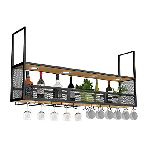 2-Tiers Hanging Holder Holder Art Art Bar Contatore con soffitto Portabici con lampada testa giù con il supporto del bicch...