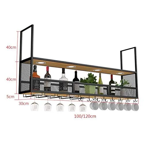 2-Tiers Hanging Holder Holder Art Art Bar Contatore con soffitto Portabici con lampada testa giù con il supporto del bicch...
