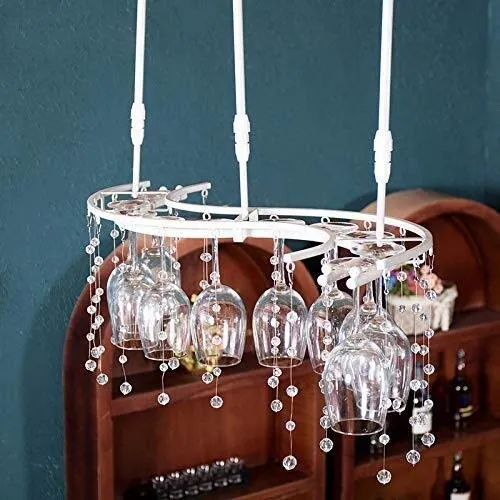DJSMjbj - Portabicchieri cristallo per bicchieri da vino, da appendere testa giù, portabicchieri da appendere (colore: bia...
