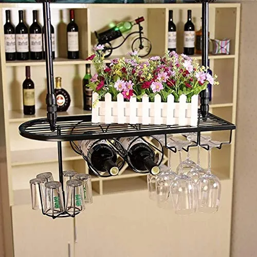 DJSMjbj - Portabicchieri da vino, da appendere, per soggiorno, bar, decorazione facile da installare, Nero , 60*25cm