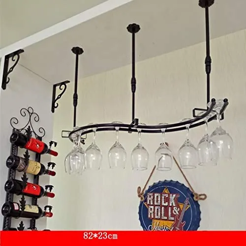DJSMjbj - Portabicchieri da vino, da appendere, per soggiorno, bar, facile da installare (colore: nero, dimensioni: 82 x 2...