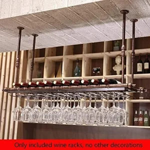 DJSMjbj - Portabottiglie da vino, testa giù, con supporto da soffitto, facile da installare, color rame, 80*30cm