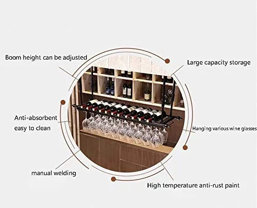 DJSMjbj - Portabottiglie da vino, testa giù, con supporto da soffitto, facile da installare, color rame, 80*30cm