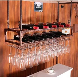 DJSMjbj 3 strati di ferro da appendere bicchiere da vino scaffale decorazione soffitto mensola per bar, supporto vetro app...