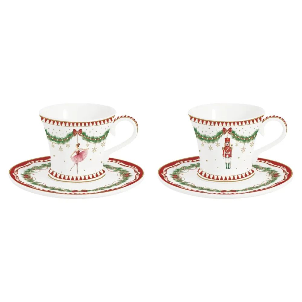 EASY LIFE Magie de Noel Tazzina Caffè Natalizia con Piattino Set 2 Pezzi 80ml Porcellana