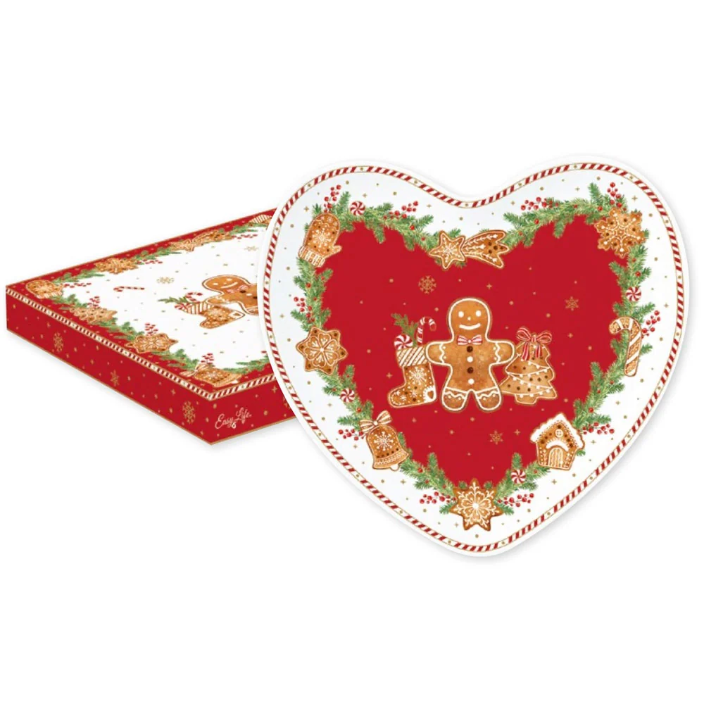 Easy life - piatto natalizio forma di cuore con Gingerbread men 20x19 cm