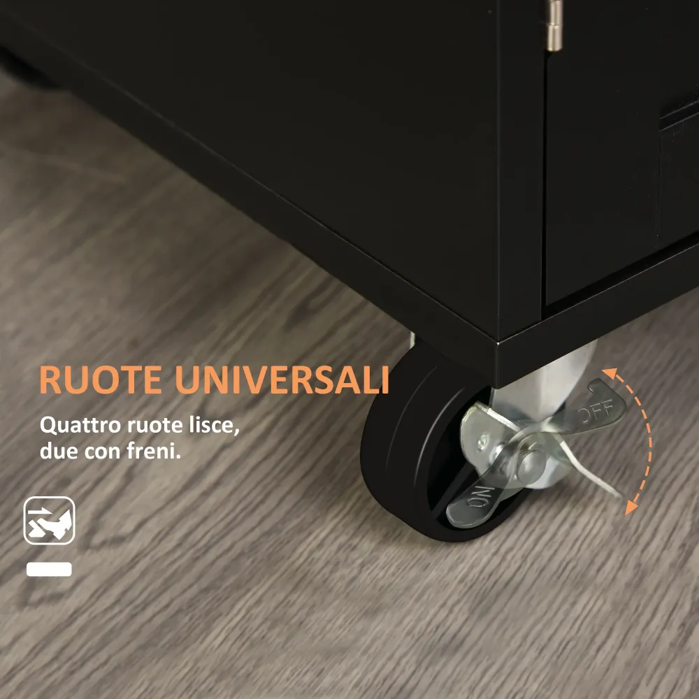 EasyComfort Carrello da Cucina con Cassetto e Armadietto 2 Ante, Ruote e Barra Laterale, 83x45x91.5cm, Nero