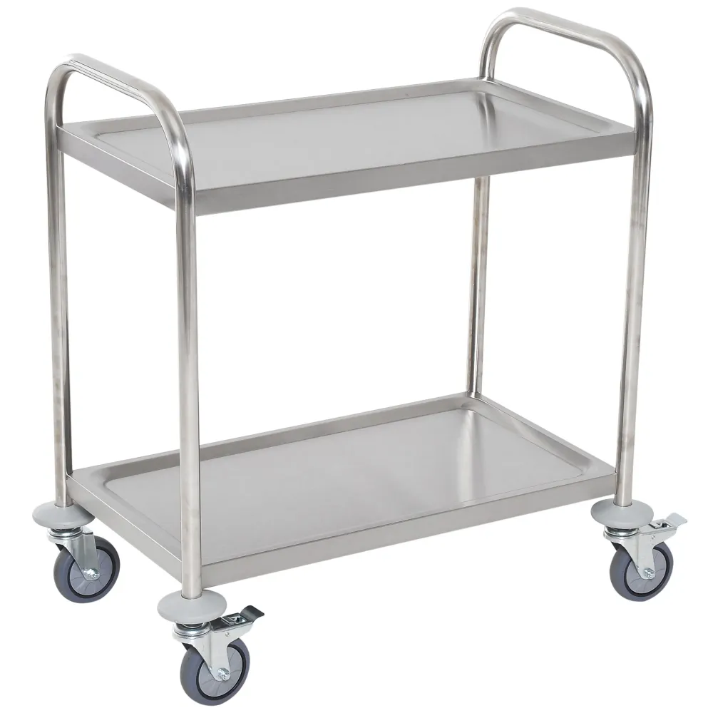 Easycomfort Carrello da Cucina 2 Ripiani con Ruote Acciaio Inox 71x41x81cm, Argento