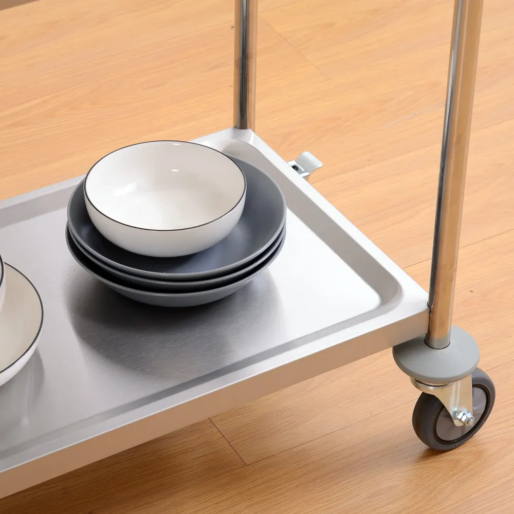 Easycomfort Carrello da Cucina 2 Ripiani con Ruote Acciaio Inox 71x41x81cm, Argento
