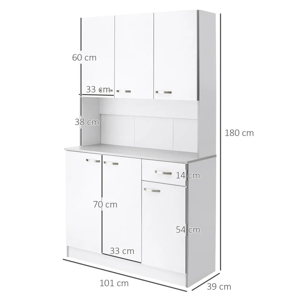 Easycomfort Credenza Alta da Cucina con Cassetti e Armadietti, Legno, 101x39x180 cm, Bianco e Grigio