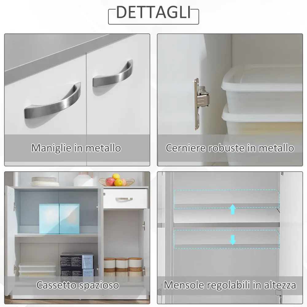 Easycomfort Credenza Alta da Cucina con Cassetti e Armadietti, Legno, 101x39x180 cm, Bianco e Grigio