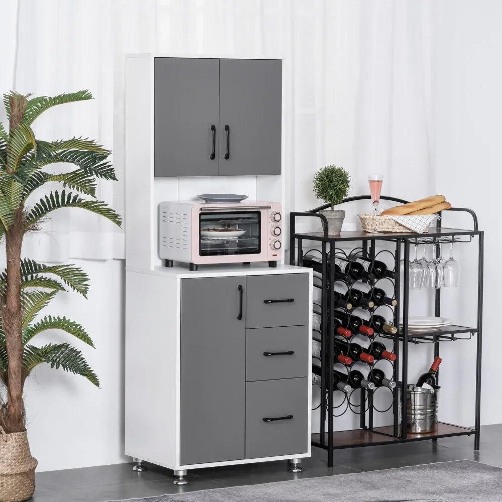Easycomfort Credenza Alta da Cucina con Design Moderno, Madia Mobile Buffet Legno Bianco e Grigio, 60x40x160cm