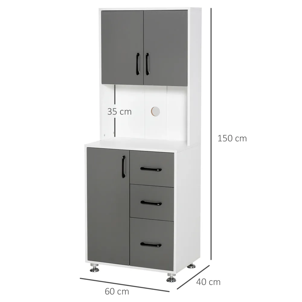 Easycomfort Credenza Alta da Cucina con Design Moderno, Madia Mobile Buffet Legno Bianco e Grigio, 60x40x160cm