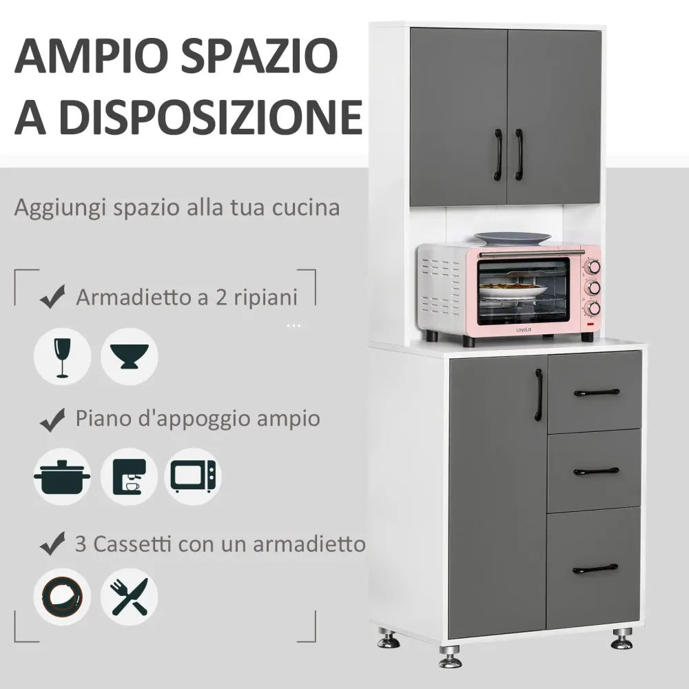 Easycomfort Credenza Alta da Cucina con Design Moderno, Madia Mobile Buffet Legno Bianco e Grigio, 60x40x160cm
