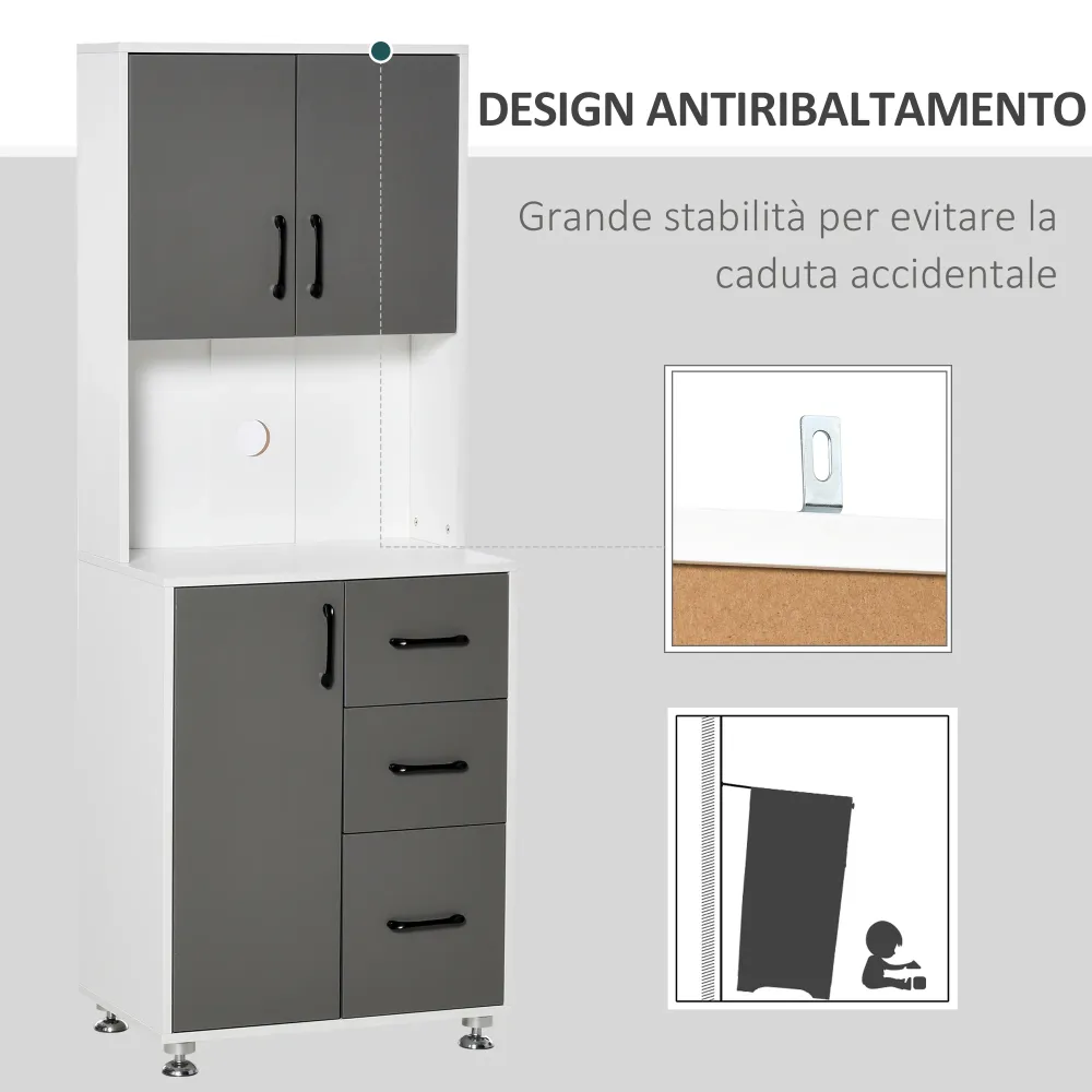 Easycomfort Credenza Alta da Cucina con Design Moderno, Madia Mobile Buffet Legno Bianco e Grigio, 60x40x160cm