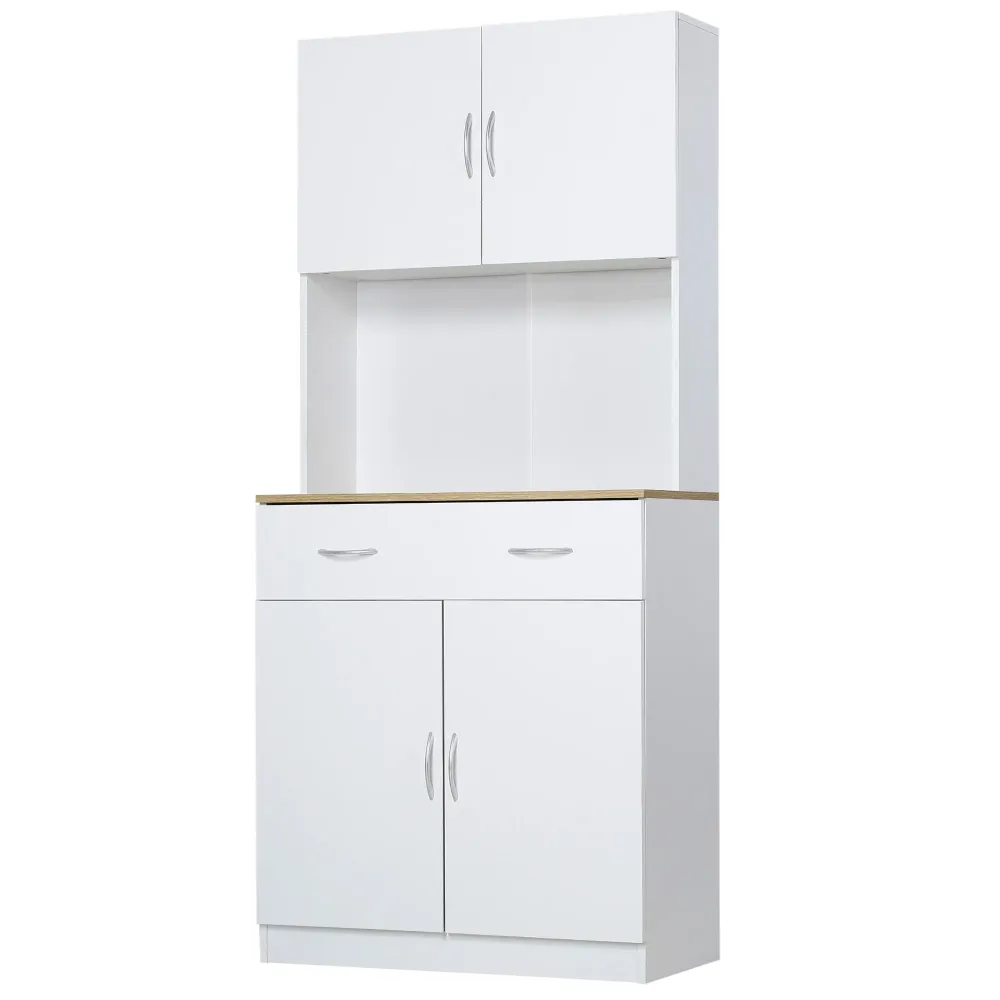Easycomfort Credenza Cucina con Armadietti 2 Ante e Cassetto Legno, 80x40x180cm, Bianco