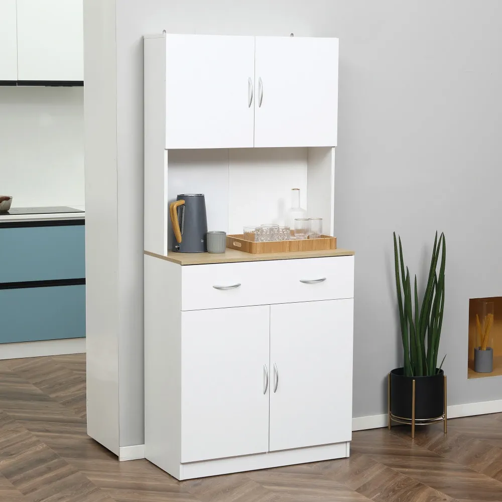 Easycomfort Credenza Cucina con Armadietti 2 Ante e Cassetto Legno, 80x40x180cm, Bianco